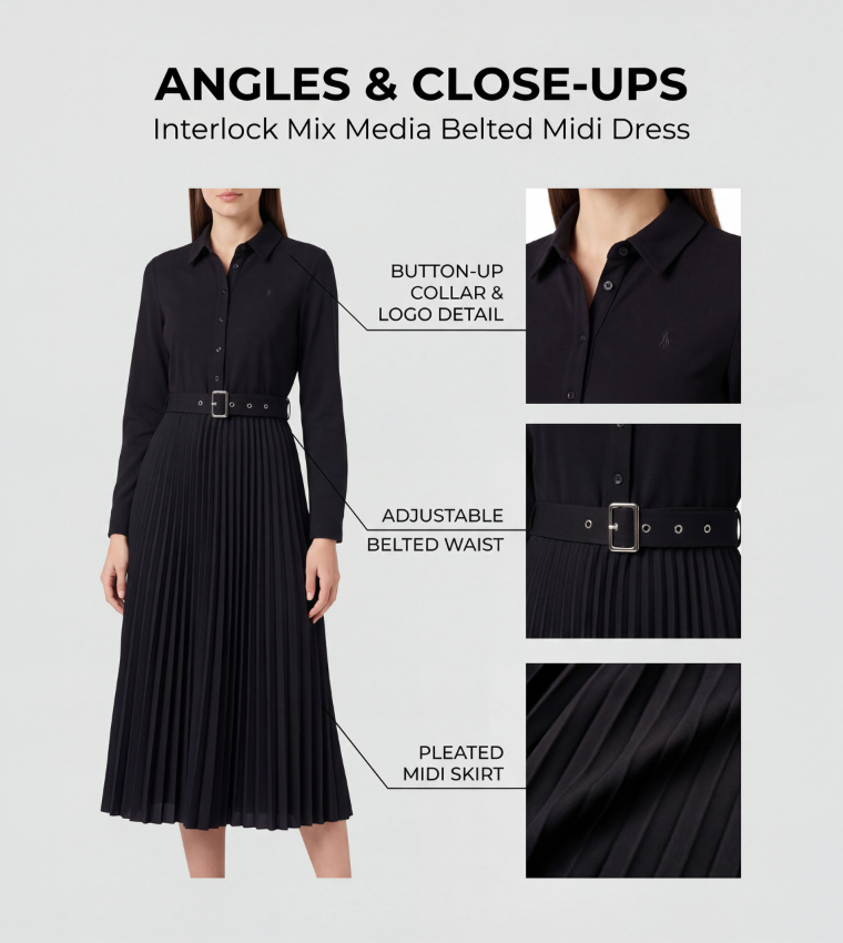 Interlock Mix Media Belted Midi Dress