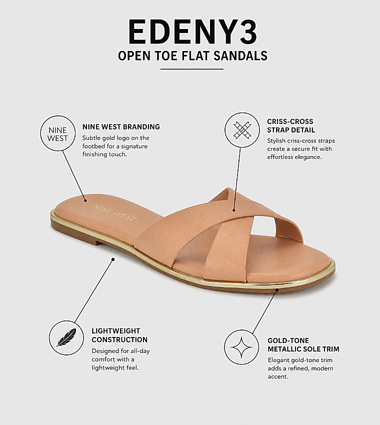 ناين وست  الصنادل المسطحة - لحمي Flat Sandals