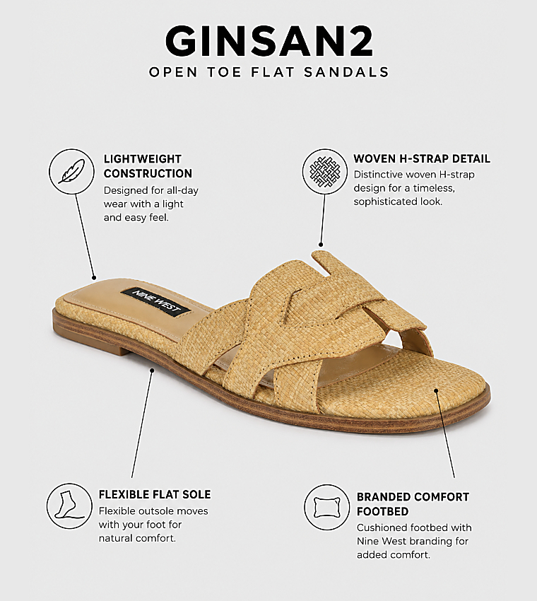 ناين وست  الصنادل المسطحة - لحمي Flat Sandals