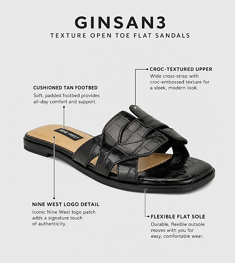 ناين وست  الصنادل المسطحة - أسود Flat Sandals