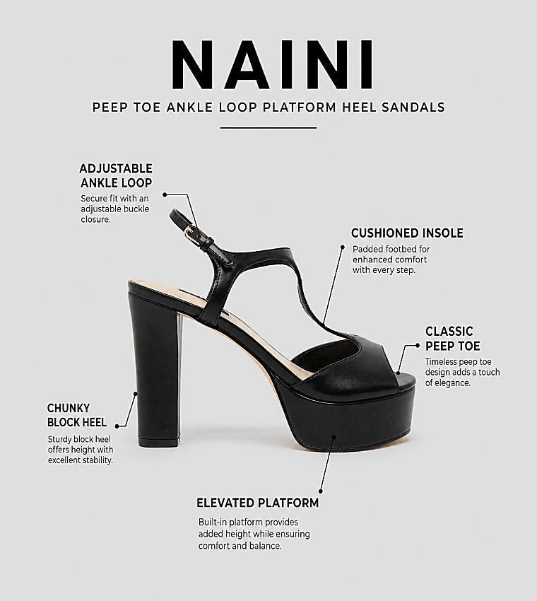NAINI Peep Toe Ankle Loop Platform Heel Sandals