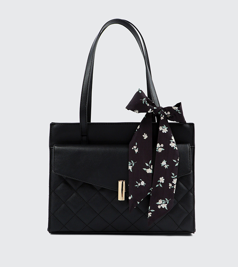 Scarf Detail Front Pocket Tote Bag