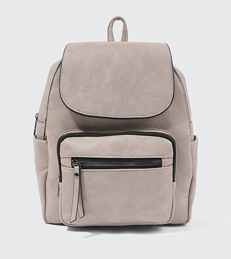Textured Faux Leather Flap Backpack