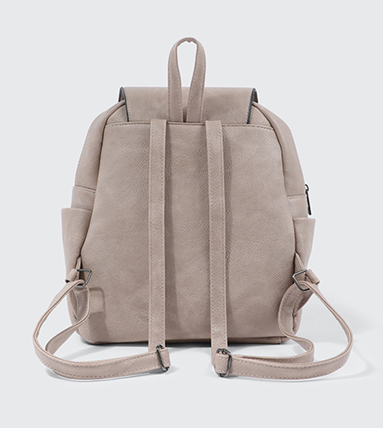 Textured Faux Leather Flap Backpack