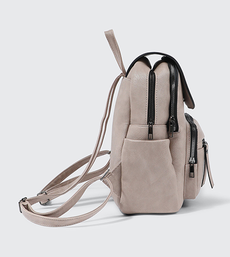 Textured Faux Leather Flap Backpack