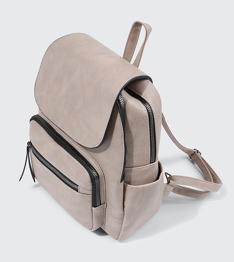 Textured Faux Leather Flap Backpack