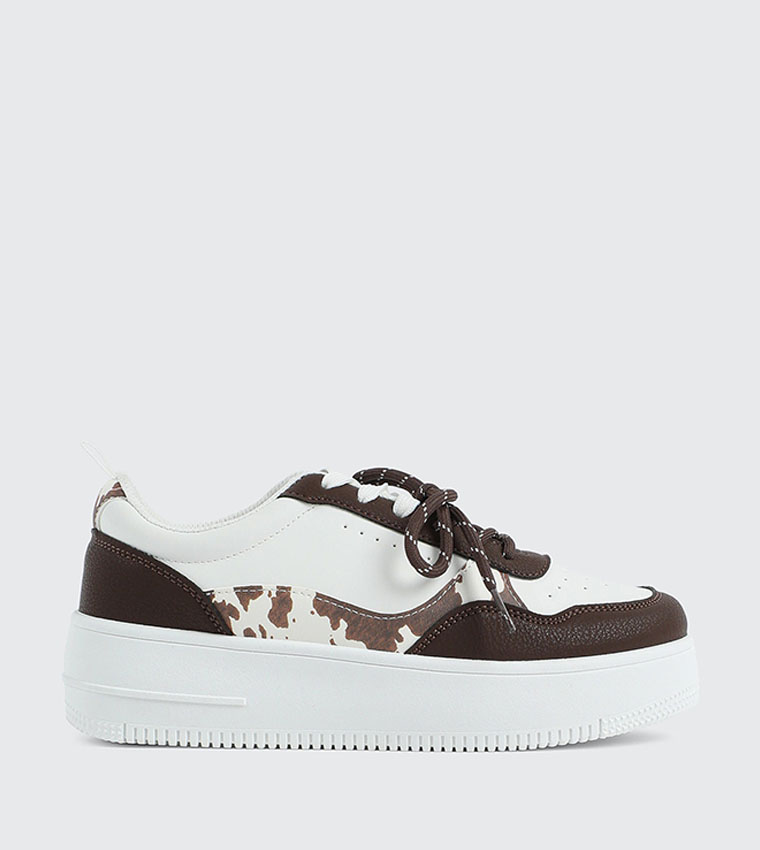 Patterned Double Lace Platform Sneakers