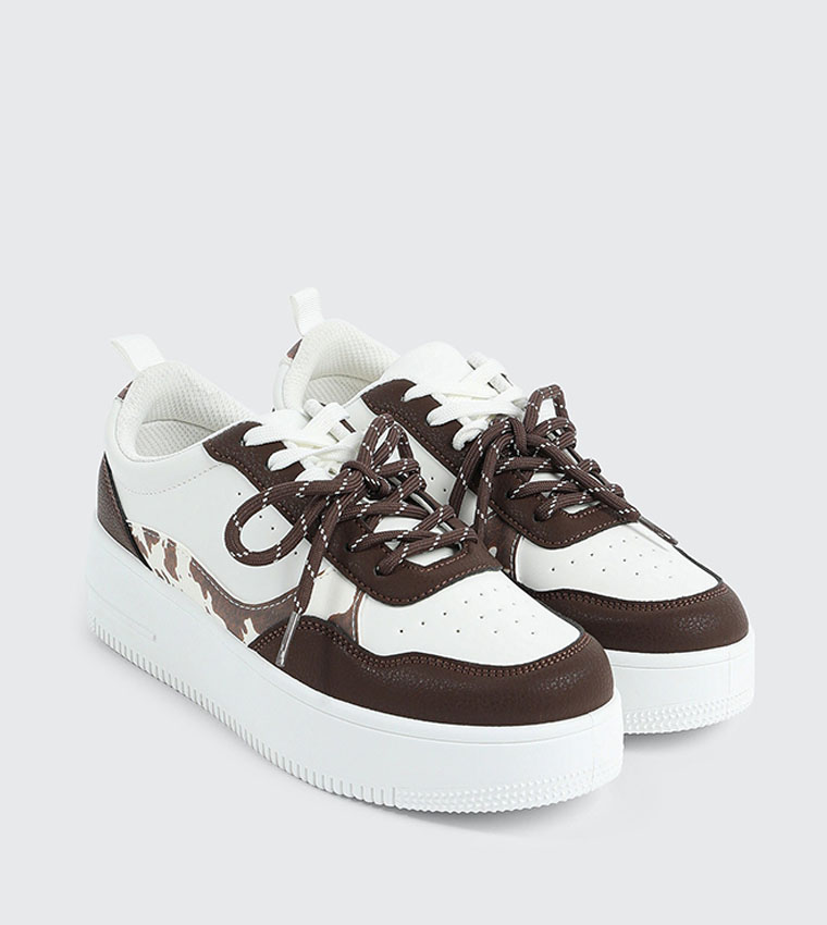 Patterned Double Lace Platform Sneakers