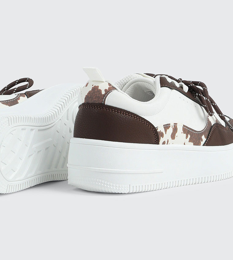Patterned Double Lace Platform Sneakers
