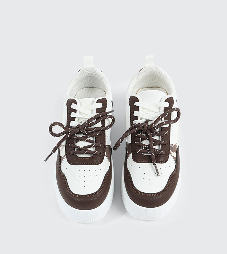 Patterned Double Lace Platform Sneakers