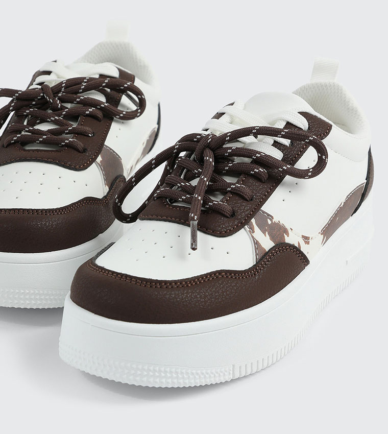 Patterned Double Lace Platform Sneakers