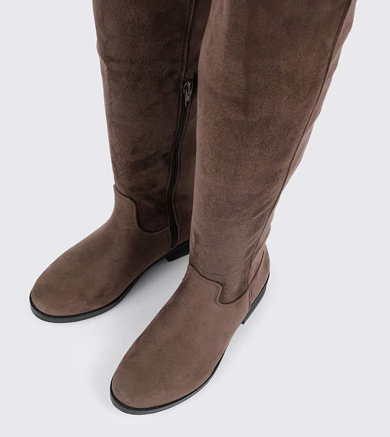 Solid Round Toe Knee High Boots