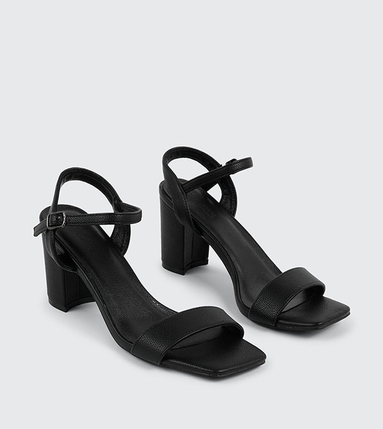 Solid Ankle Loop Open Toe Heel Sandals