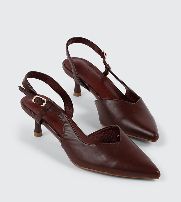 Textured Pointed Toe Slingback Pumps
