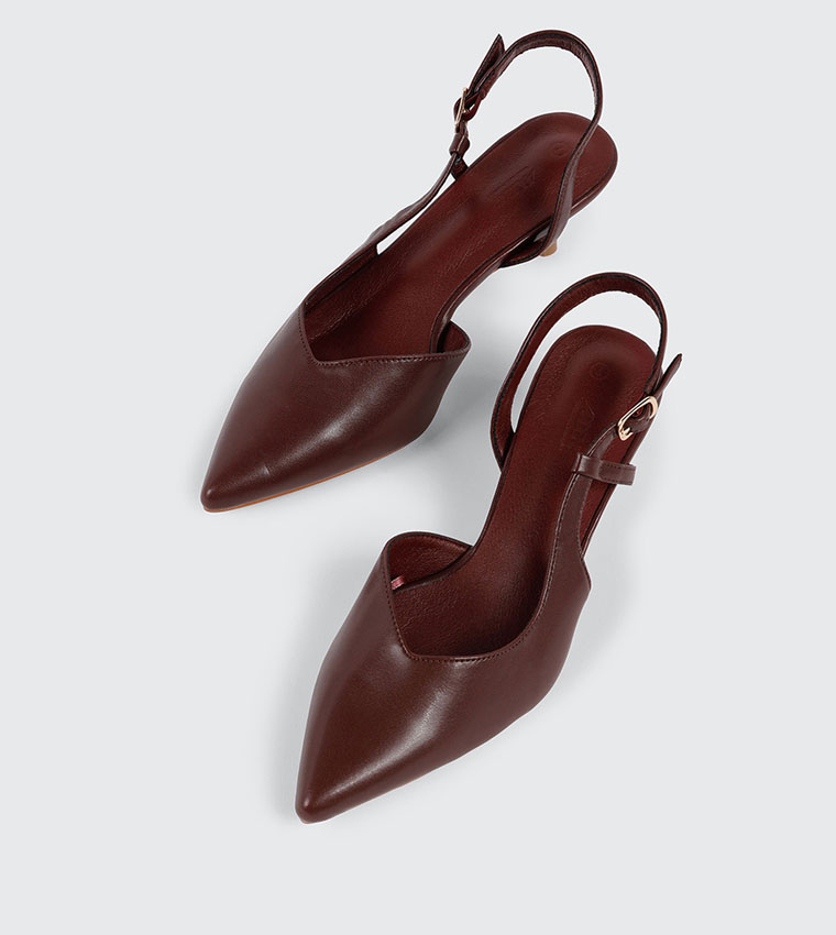 Textured Pointed Toe Slingback Pumps