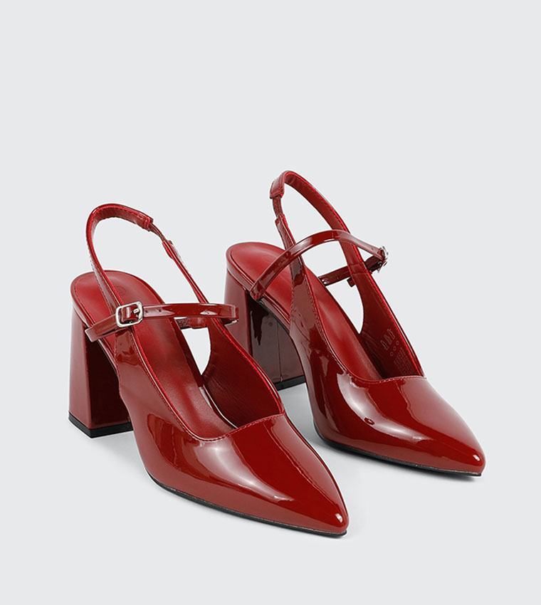 Glossy Slingback Block Heel Pumps