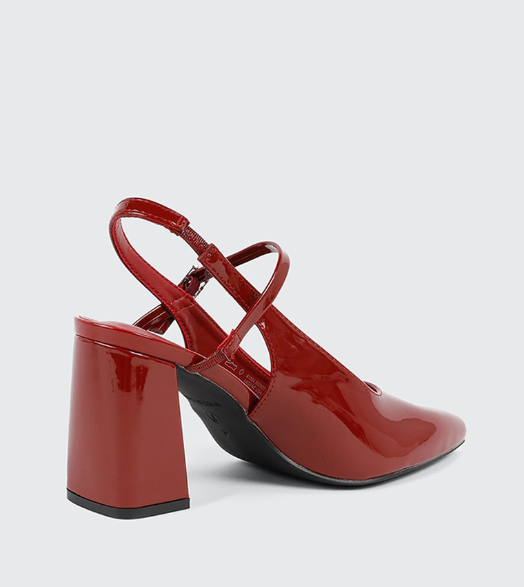 Glossy Slingback Block Heel Pumps