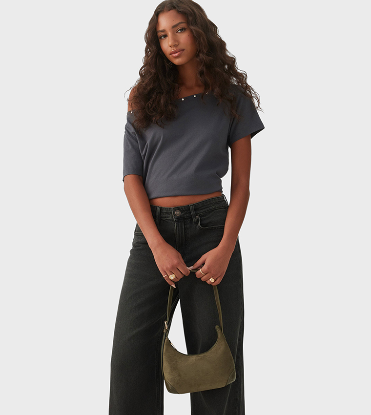Solid Faux Suede Shoulder Bag