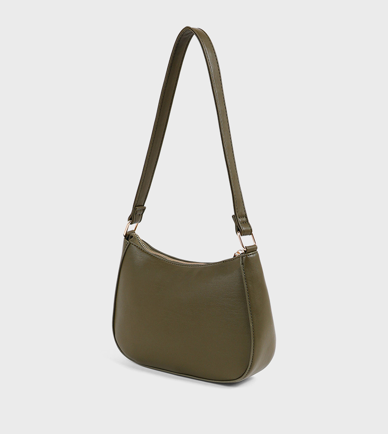 Textured Zip Structured Shoulder Bag