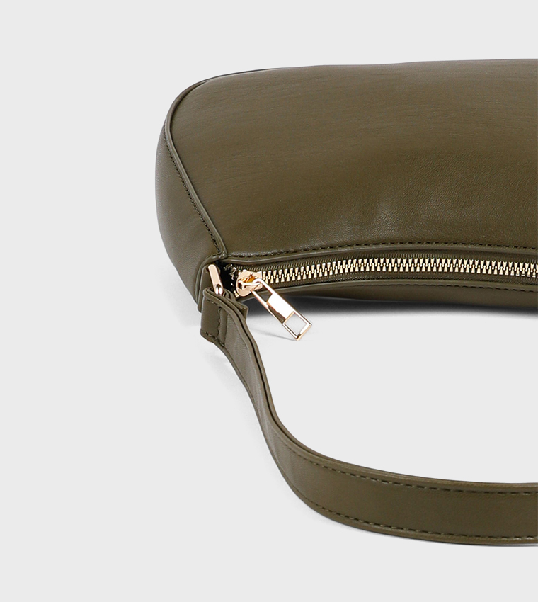 Textured Zip Structured Shoulder Bag