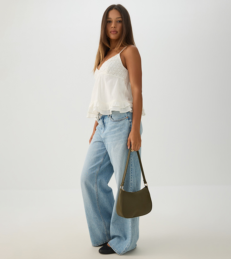 Textured Zip Structured Shoulder Bag