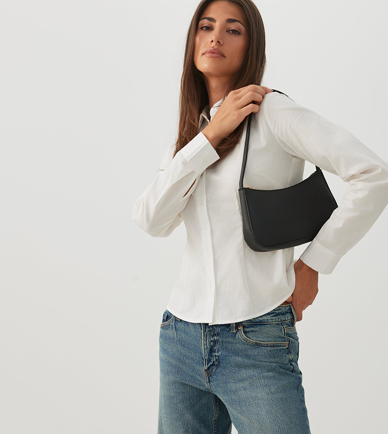 Textured Zip Shoulder Bag