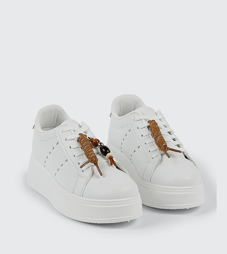Solid Platform Sneakers with Removable Charm