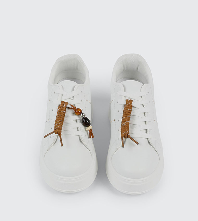 Solid Platform Sneakers with Removable Charm