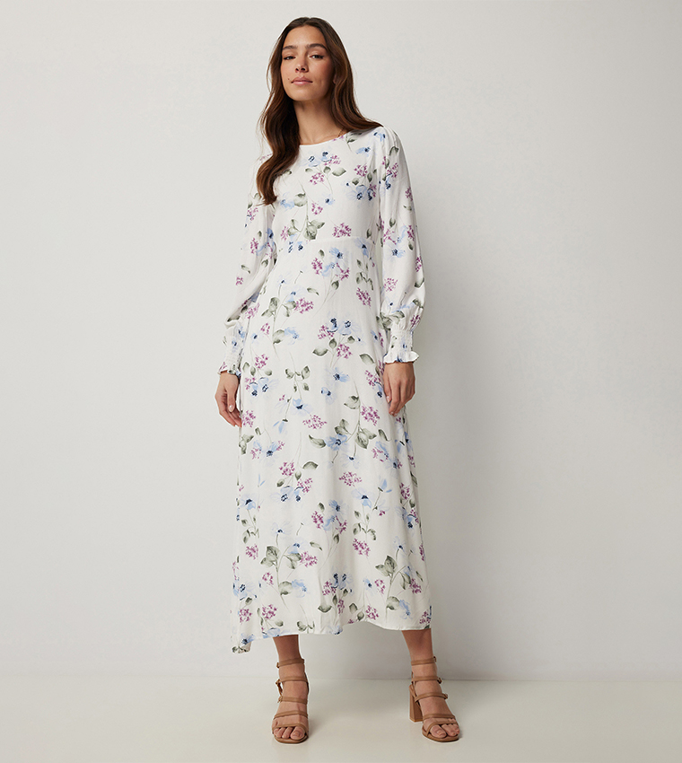 Floral Printed Balloon Sleeves Midaxi Dress