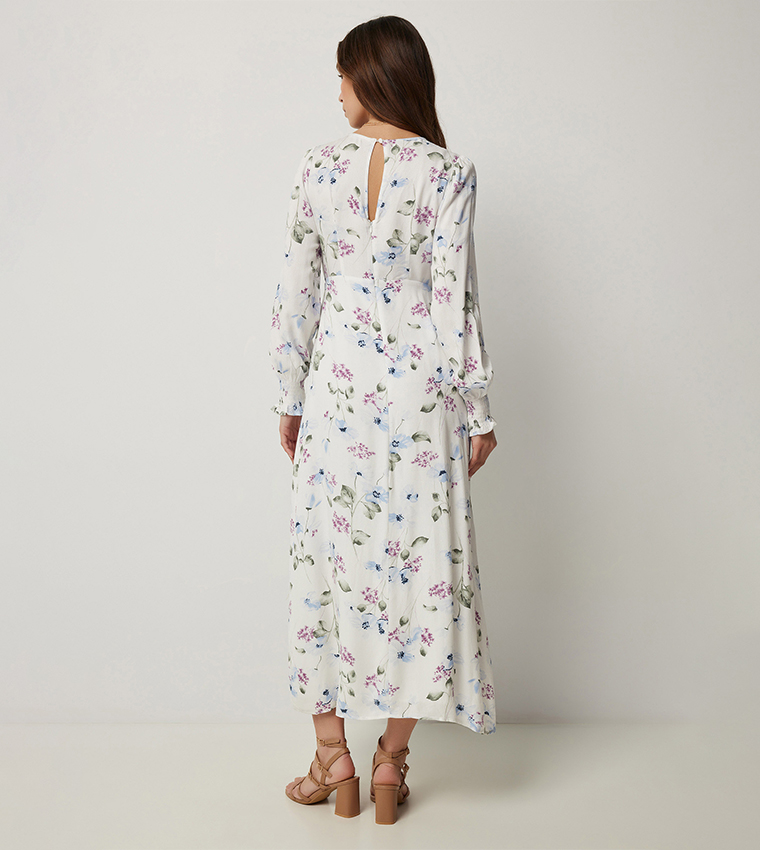 Floral Printed Balloon Sleeves Midaxi Dress