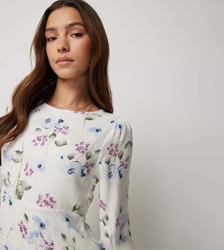 Floral Printed Balloon Sleeves Midaxi Dress