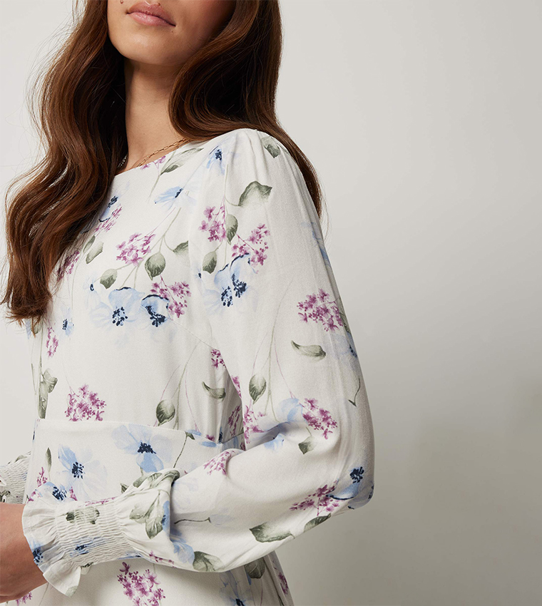 Floral Printed Balloon Sleeves Midaxi Dress