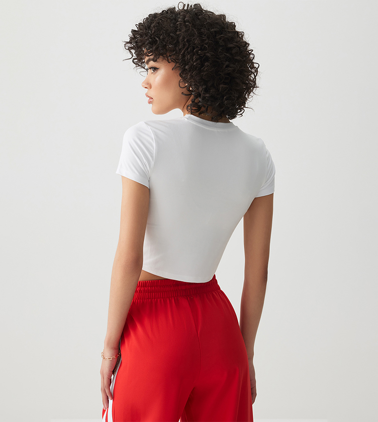 Solid Short Sleeves Fitted Crop Top