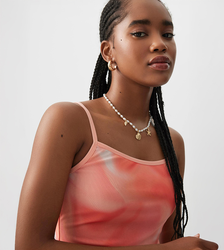 Patterned Mesh Cami Top