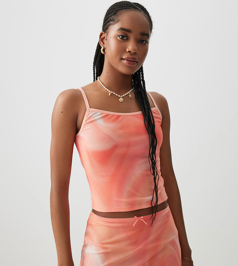 Patterned Mesh Cami Top