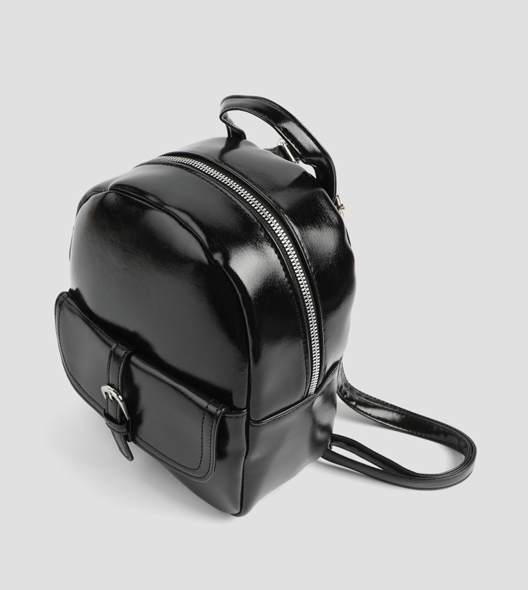 Glossy Faux Leather Mini Backpack