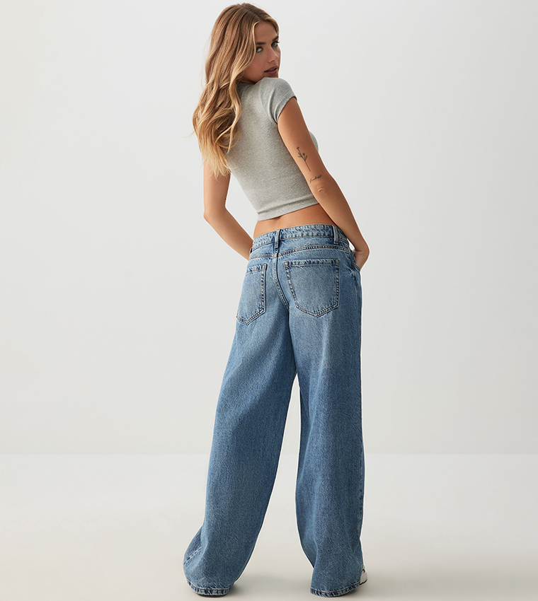 Washed Low Rise Wide Leg Jeans