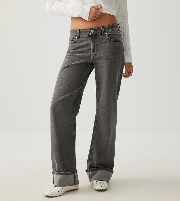 اردين  ساق واسعة - رمادي Wide Leg Jeans
