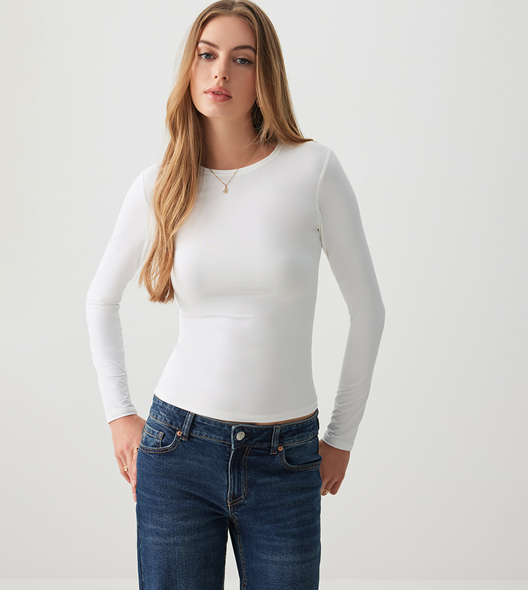 Solid Long Sleeves Crop T-Shirt
