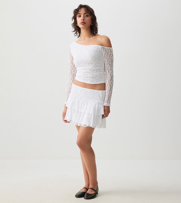 High Waist Lace Tiered Mini Skirt