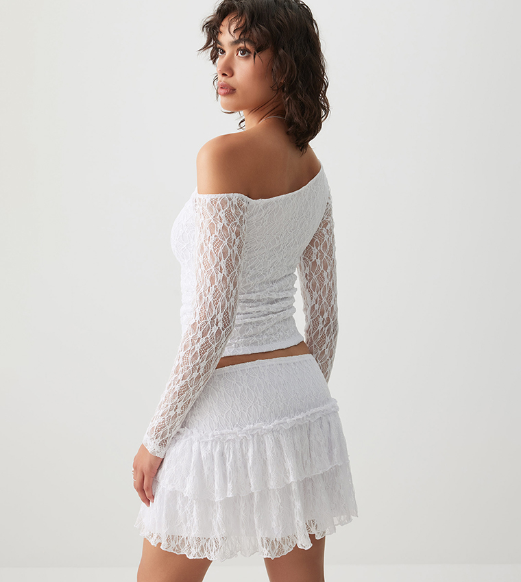 High Waist Lace Tiered Mini Skirt