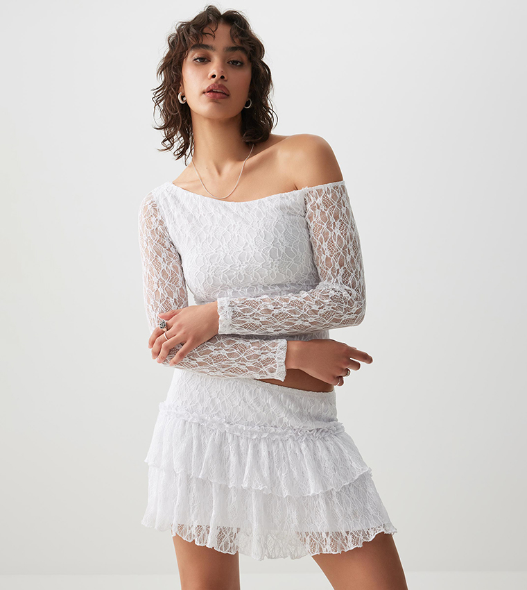 High Waist Lace Tiered Mini Skirt