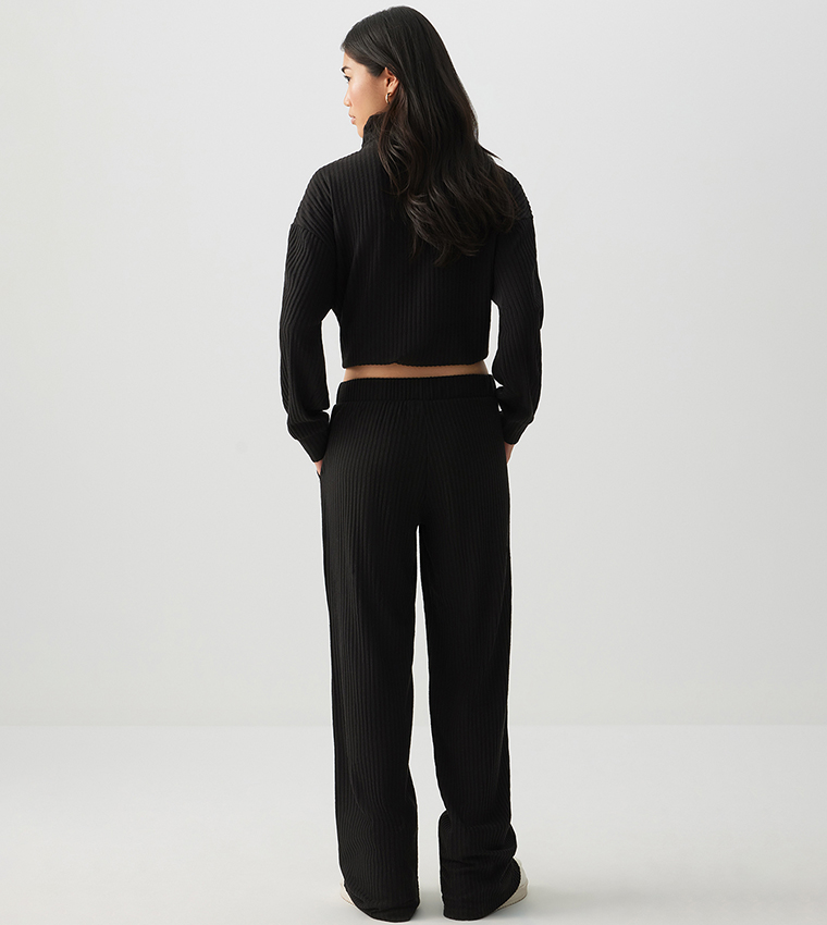 Ribbed Brushed Knit Wide Leg Pants