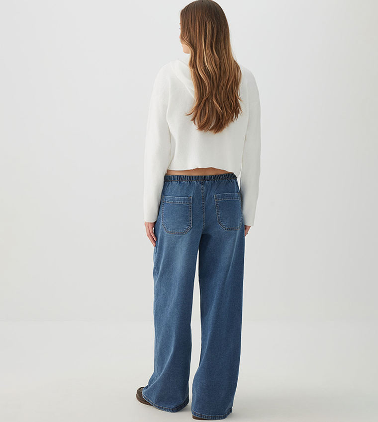 Washed Mid Rise Wide Leg Jeans