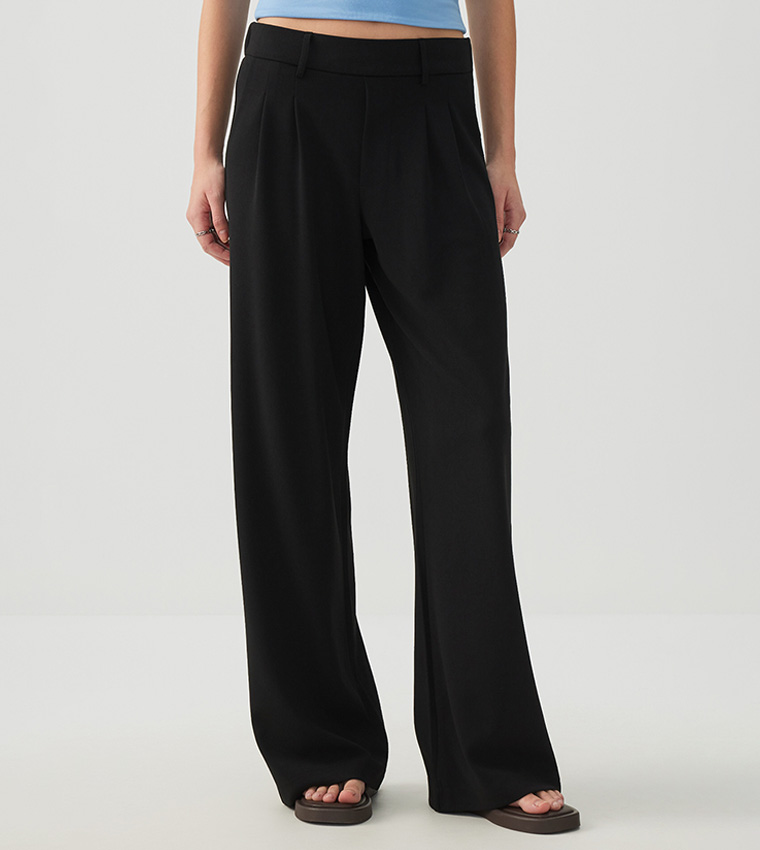 Pleated Elastic Waist Wide Leg Trousers