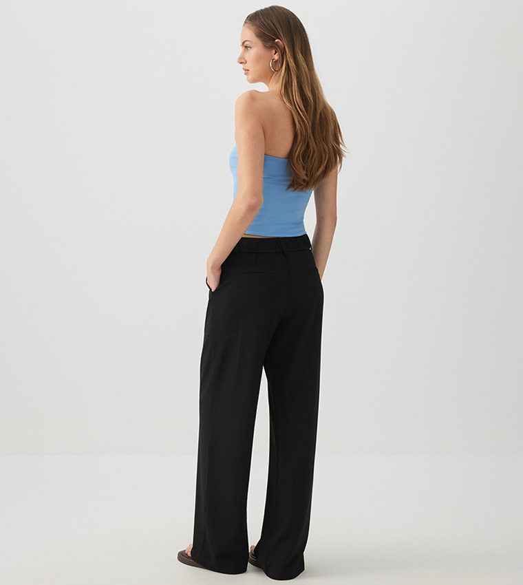 Pleated Elastic Waist Wide Leg Trousers