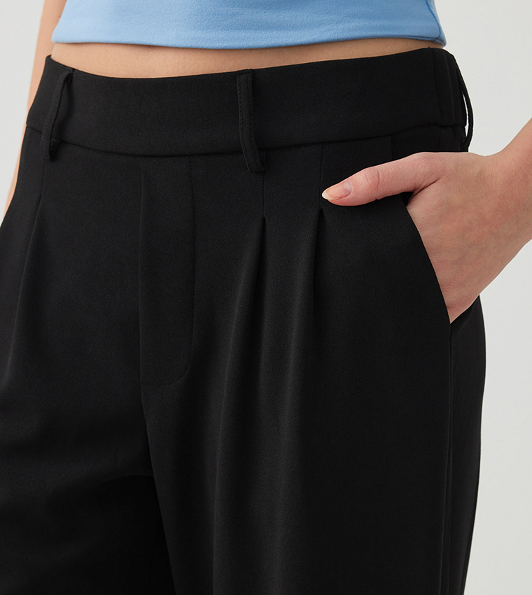 Pleated Elastic Waist Wide Leg Trousers