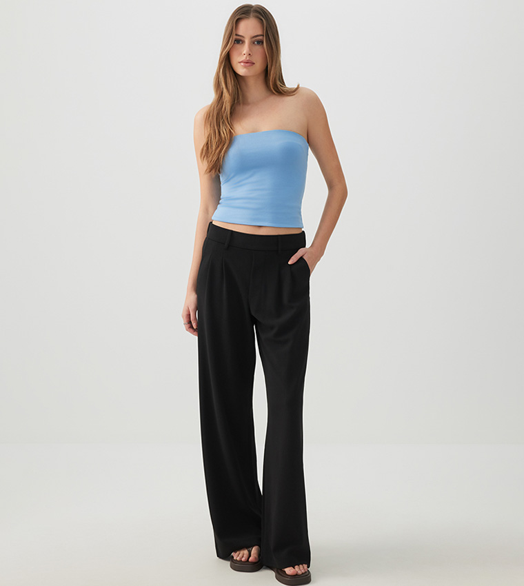 Pleated Elastic Waist Wide Leg Trousers