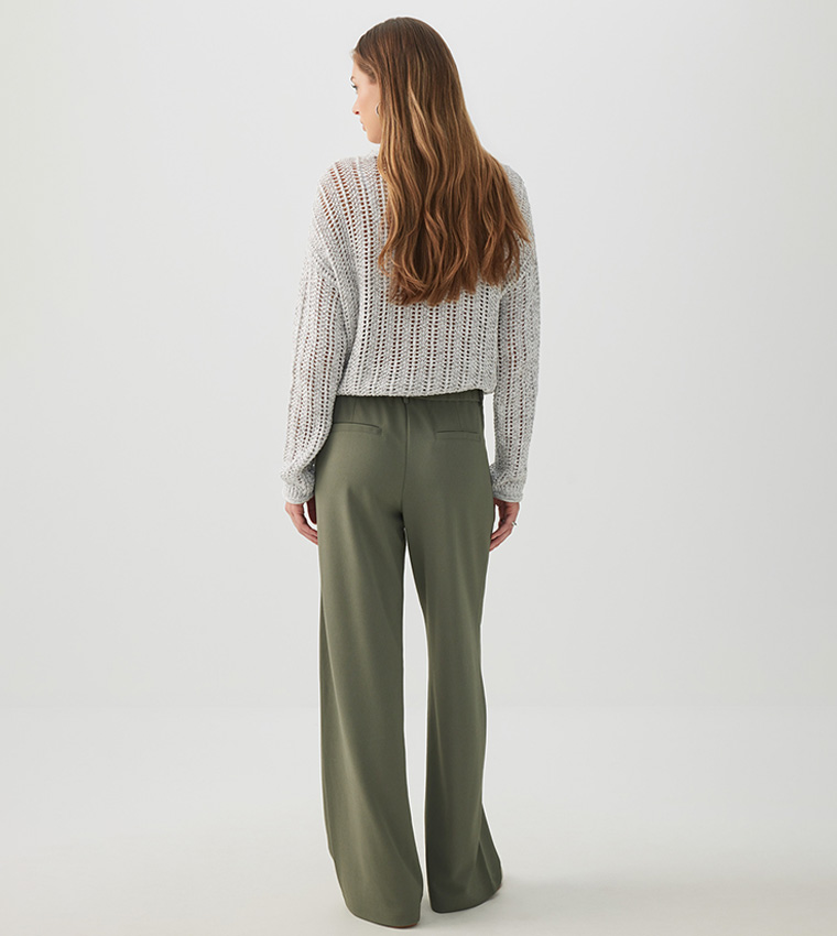 Pleated Elastic Waist Wide Leg Trousers