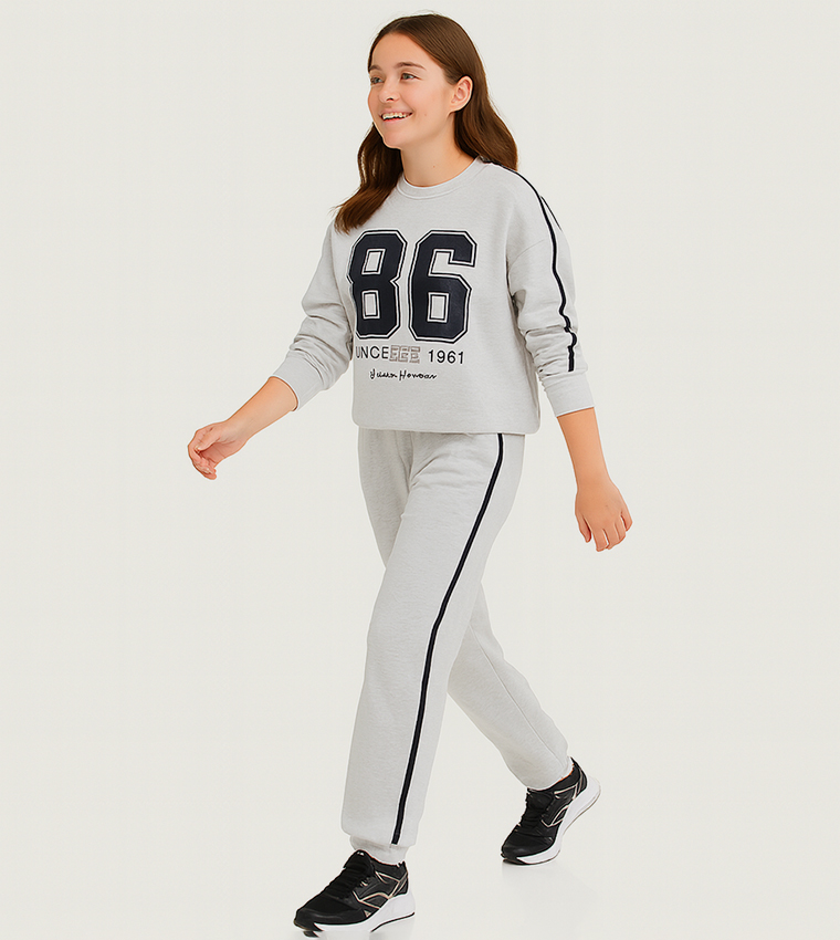 Embroidered Crew Neck Sweatsuit Set